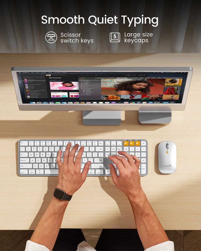 ProtoArc Backlit Bluetooth Keyboard and Mouse for Mac, KM100-A Multi-Device Wireless Keyboard Mouse for Mac, Full Size Rechargeable for MacBook Pro/Air, iPhone, iPad, White Silver - Image 4